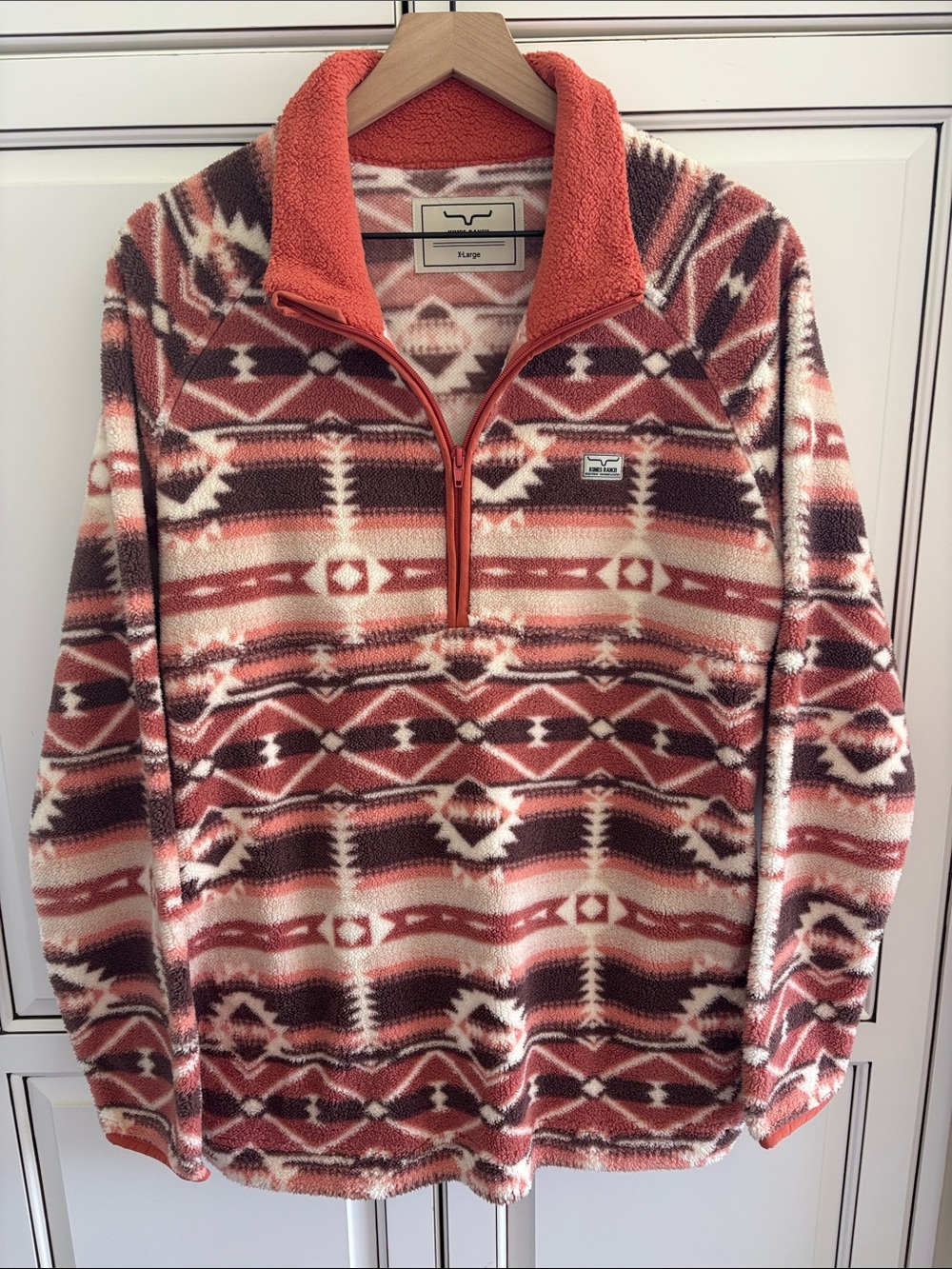 Kimes Ranch Southwestern Equestrian Fleece 1/4 Zip Jacket Soft Salmon Women’s XL